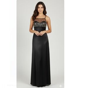 Vtg Morgan and Co. Black and Silver Beaded Maxi‎ Dress Y2K  Party Formal  3/4